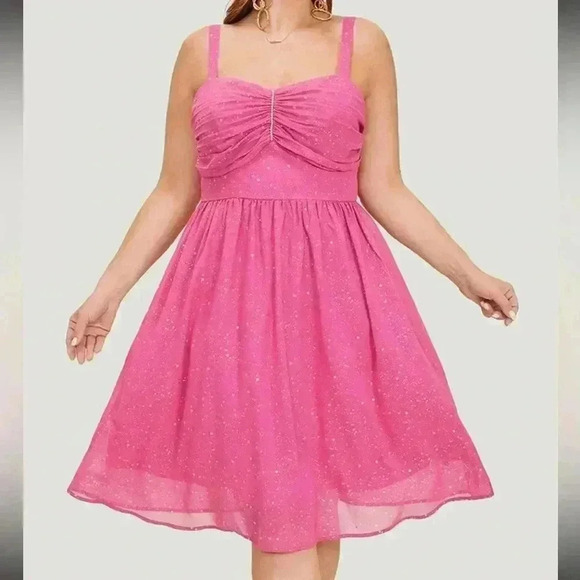 NWT!Glitter polkadot rhinestone detail pocket zipper Cami dress size 12 or large - Picture 1 of 8